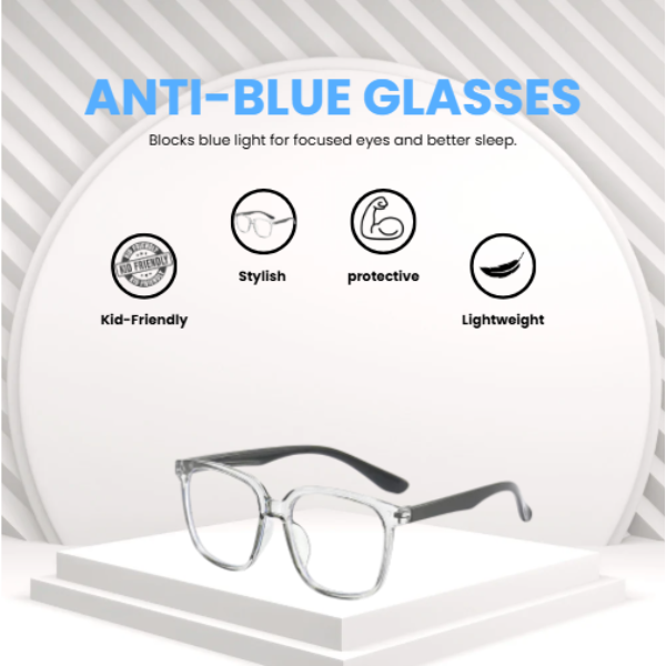 Premium Kids Blue Light Blocking Glasses with Silicone Frame|Black
